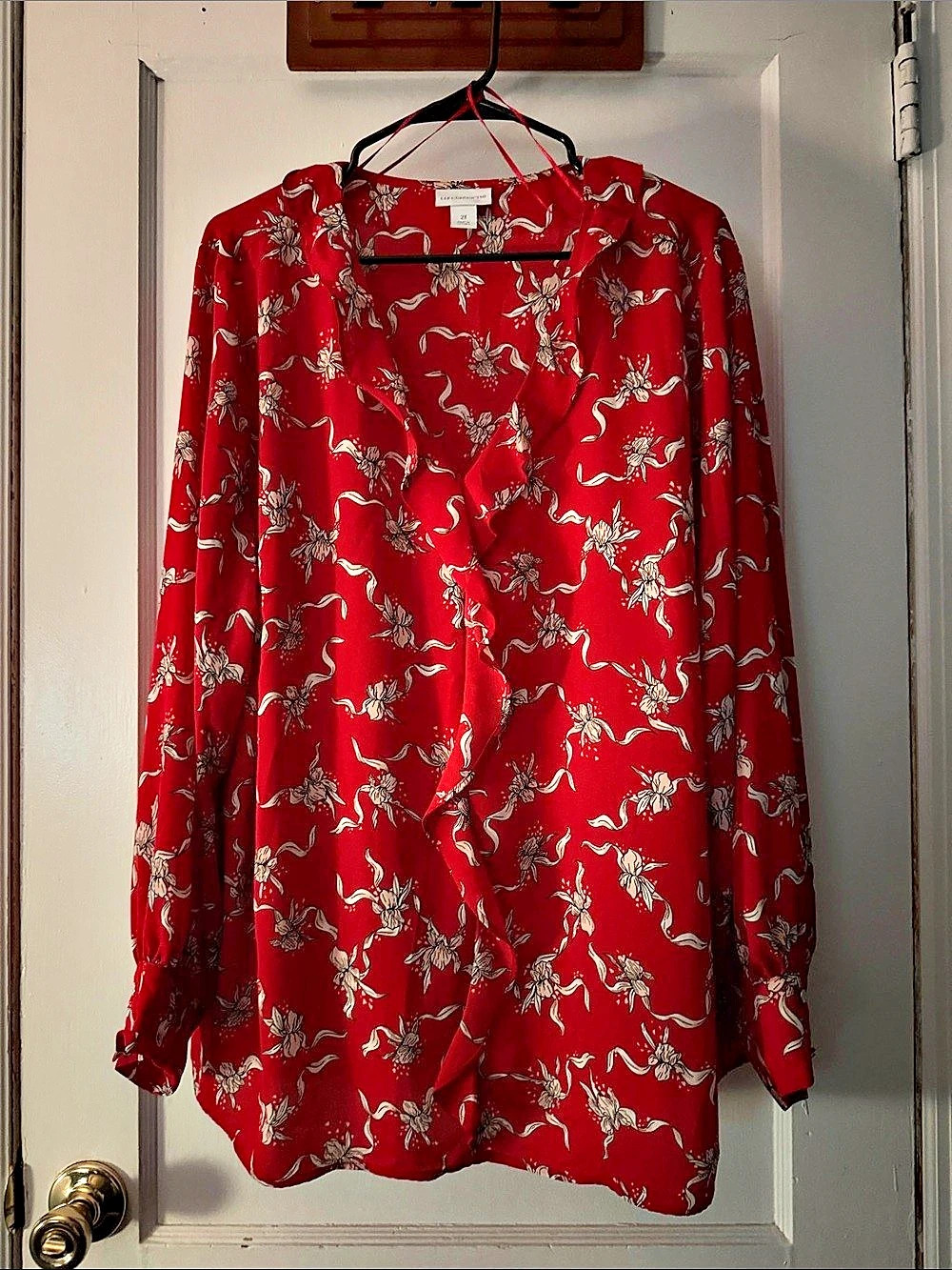 Liz Claiborne Floral Long Sleeve Blouse in Red Size 2X Like New